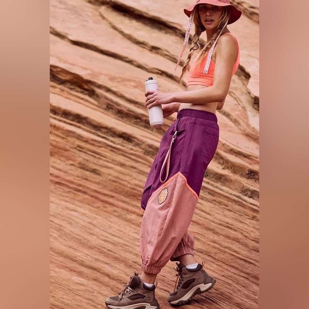 Colorblock Free People Movement Joggers in Plum and Dusty Pink